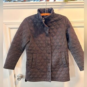 Lands' End Womens Diamond Quilted Primaloft Jacket XS P Button Black Lightweight